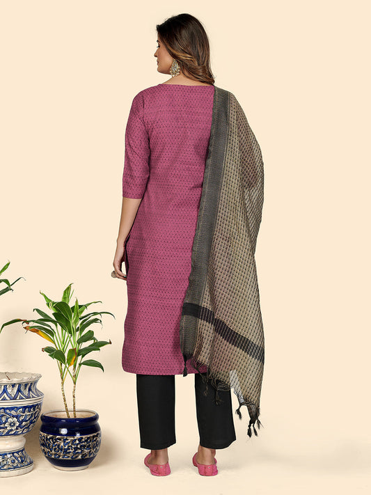 NOZ2TOZ Women's Purple cotton Kurta with Pants & Dupatta (3 Pc Set) - Swadesiicart