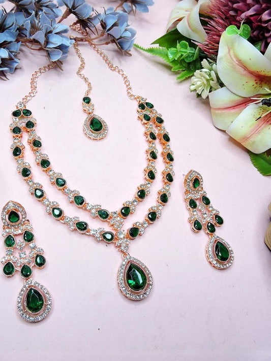 Jewel City Teardrop Bridal Necklace Set with Earrings & Maang Tikka - Ethnic Wedding Jewelry for Brides & Parties | Swadesiicart