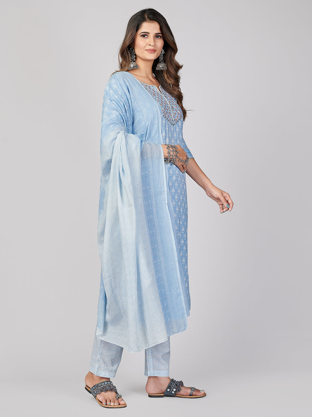 NOZ2TOZ Women's Sky Blue Kurta-Pant With Dupatta set- (3pcs set) - Swadesiicart