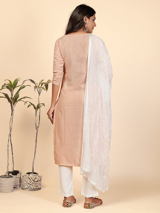 NOZ2TOZ Women Orange Cotton Kurta With Pants & Dupatta Set (3 Pc Set) - Swadesiicart