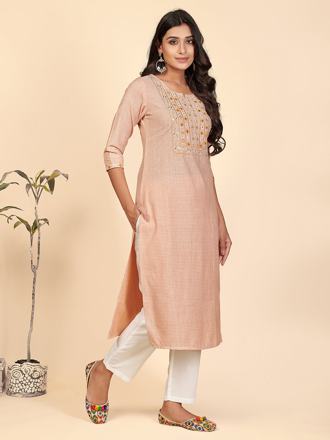 NOZ2TOZ Women Orange Cotton Kurta With Pants & Dupatta Set (3 Pc Set) - Swadesiicart
