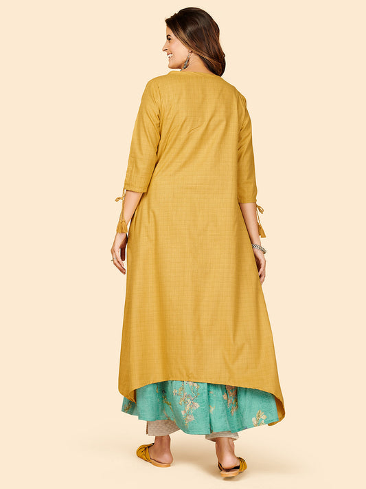 NOZ2TOZ Women Mustard Yellow Anarkali Kurta With Shrug (2pcs Set) - Swadesiicart