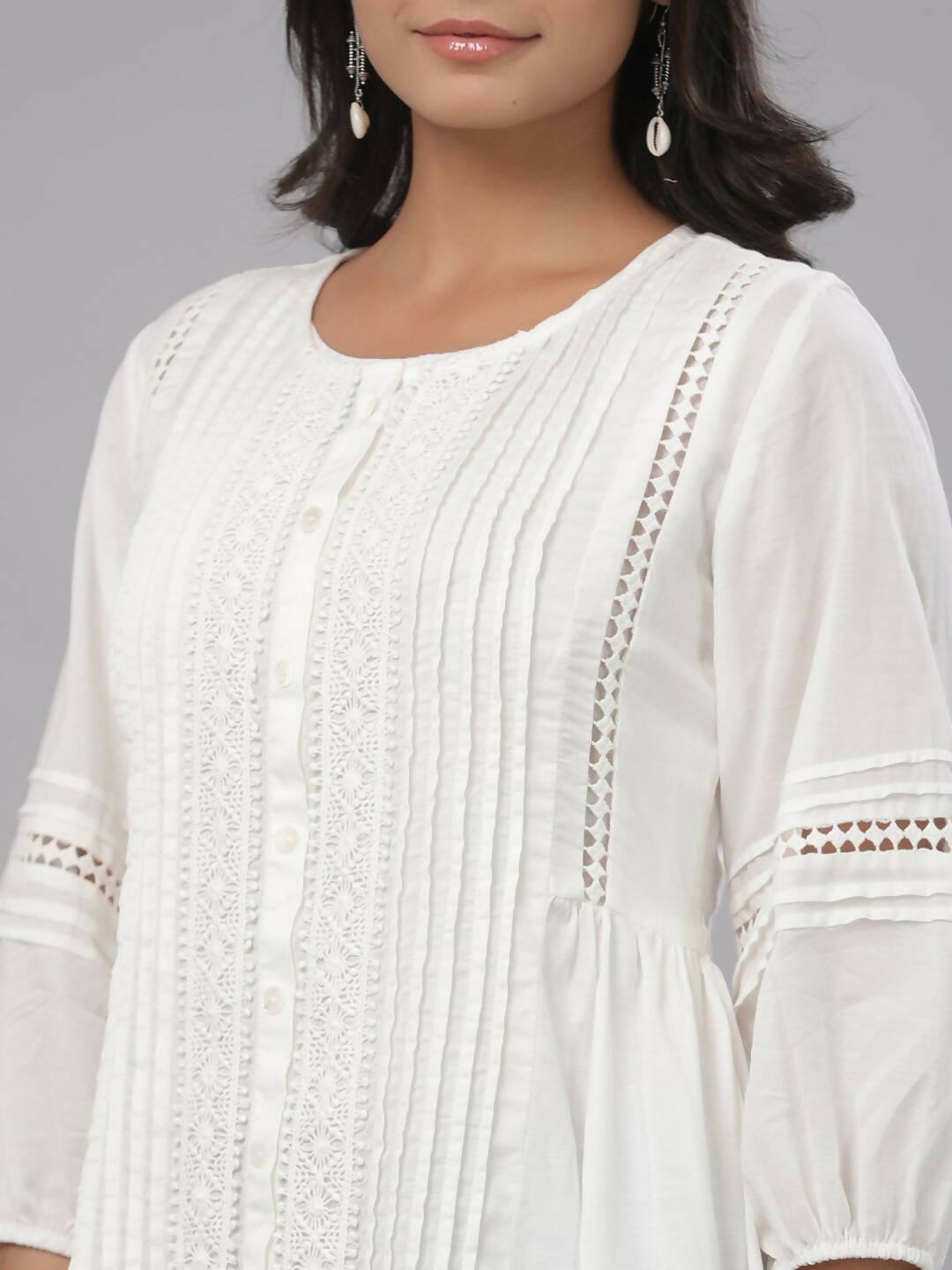 Juniper Women's White Cotton Silk Solid A-Line Kurta | Swadesiicart