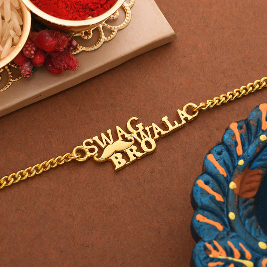 trueBrowns X Voylla Swag Wala Bro Gold Tone Bracelet Style Rakhi | Swadesiicart