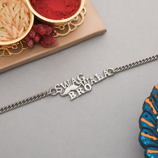 trueBrowns X Voylla Stylish Swag Wala Bro Silver Plated Bracelet Rakhi | Swadesiicart