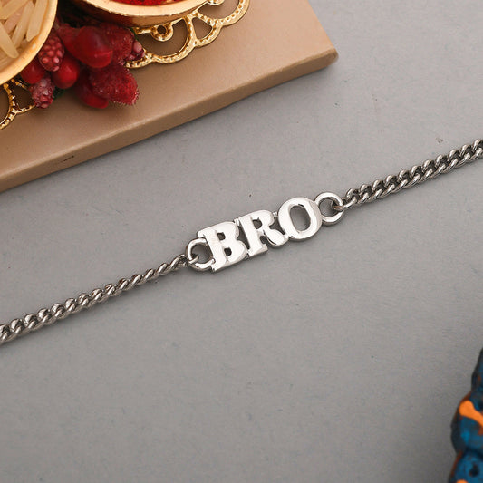 trueBrowns Silver Tone Fashionable BRO Bracelet Rakhi | Swadesiicart
