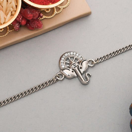 trueBrowns Silver Tone Ganesha Bracelet Rakhi | Swadesiicart