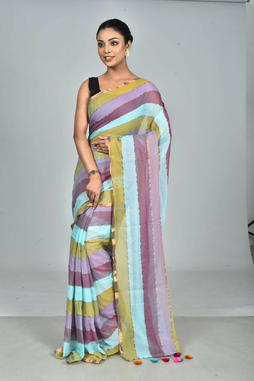 Exclusive Collection Beautiful Multi1 Pure Cotton Woven Handloom Saree With Running Blouse Piece - Swadesiicart