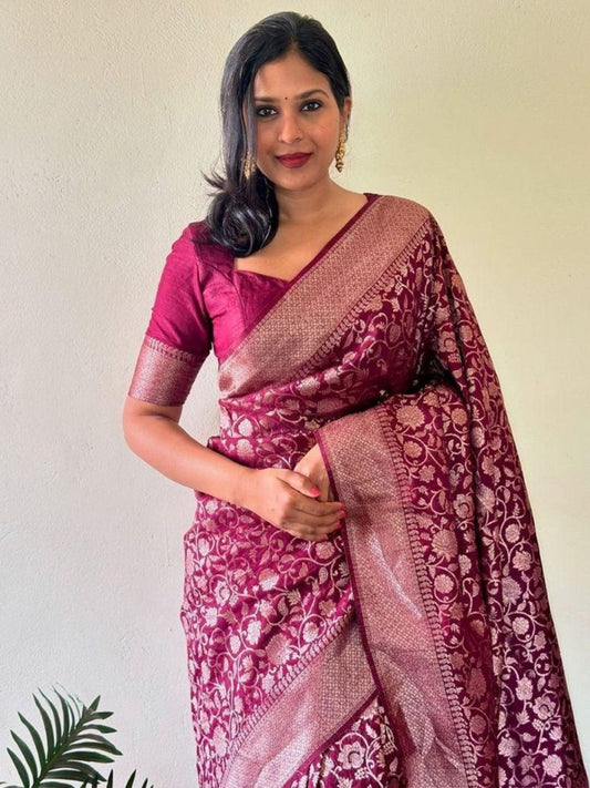 Anouk Floral Woven Design Zari Banarasi Saree | Swadesiicart