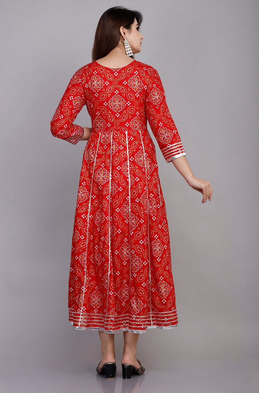 VOJ Women's Red Rayon Embroidered & Printed Anarkali Kurta | Swadesiicart