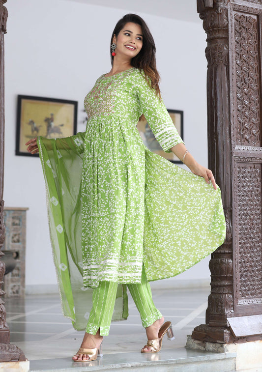 VOJ Women's Mint Rayon Embroidered Kurta Pant & Dupatta Set (Naira Cut) | Swadesiicart