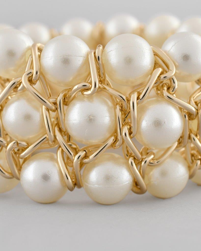 VOJ Women White and Gold Toned Pearls Gold-Polished Multi Strand Bracelet - Swadesiicart