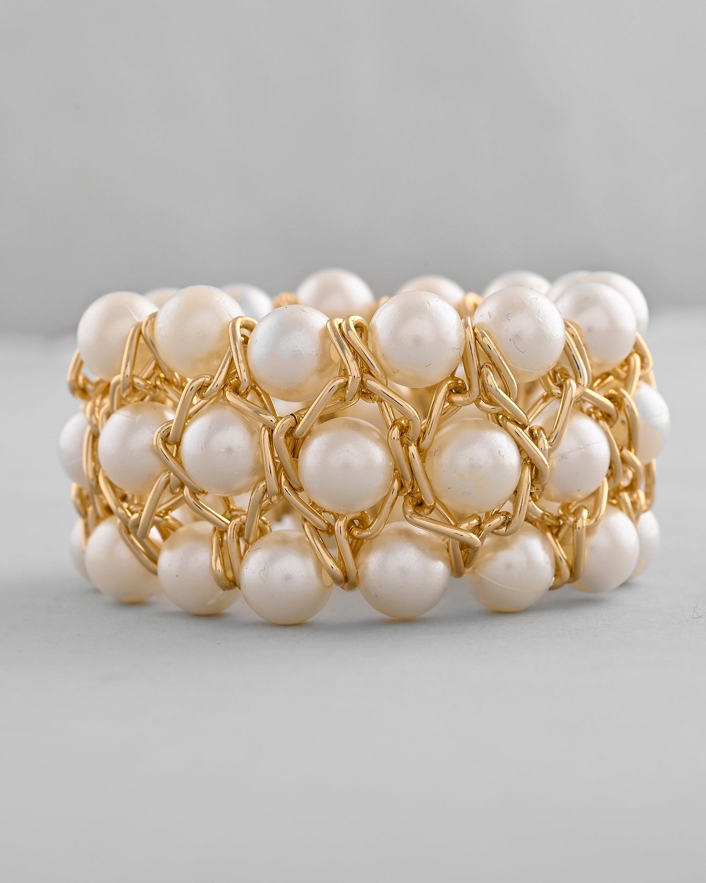VOJ Women White and Gold Toned Perals Gold-Polished Multi Strand Bracelet - Swadesiicart