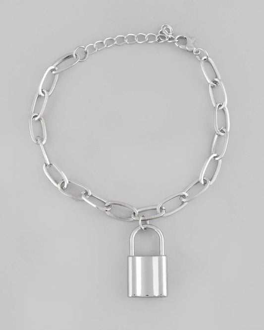VOJ Mens Silver Plated Lock Bracelet