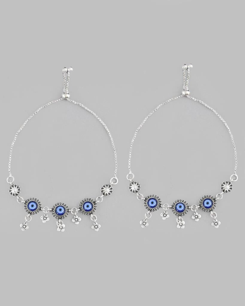 VOJ Pack of 2 Silver Plated Evel Eye Anklets - Swadesiicart