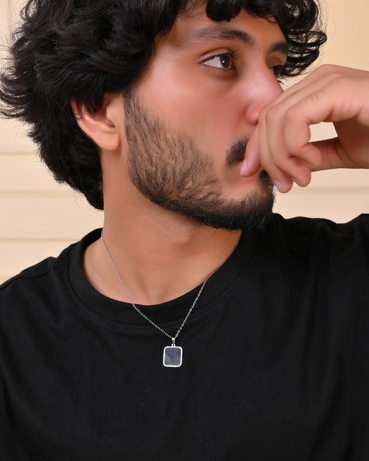 VOJ Men's Stainless Steel Silver Plated Chain With Square Shaped Pendant - Swadesiicart