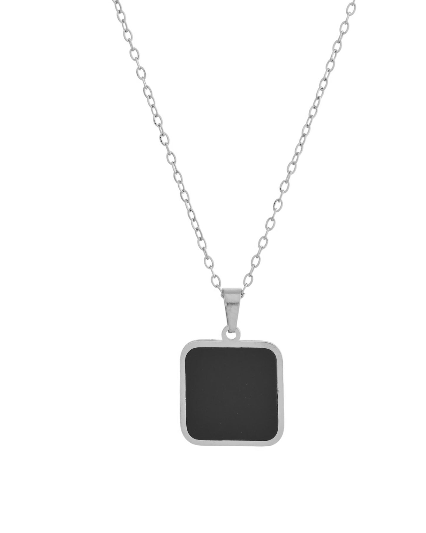 VOJ Men's Stainless Steel Silver Plated Chain With Square Shaped Pendant - Swadesiicart