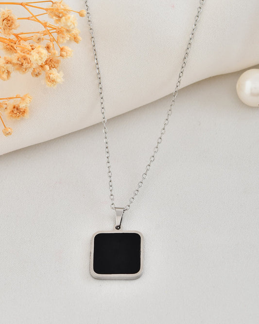 VOJ Men's Stainless Steel Silver Plated Chain With Square Shaped Pendant - Swadesiicart