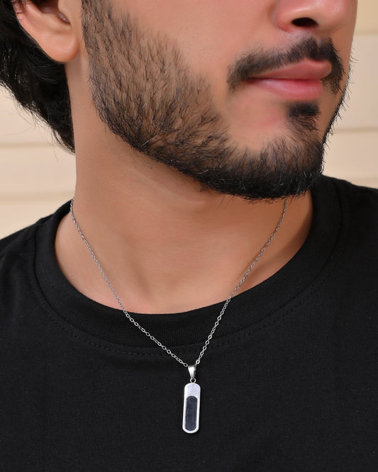 VOJ Men Silver-Plated Minimal Chain With Slab Pendant - Swadesiicart