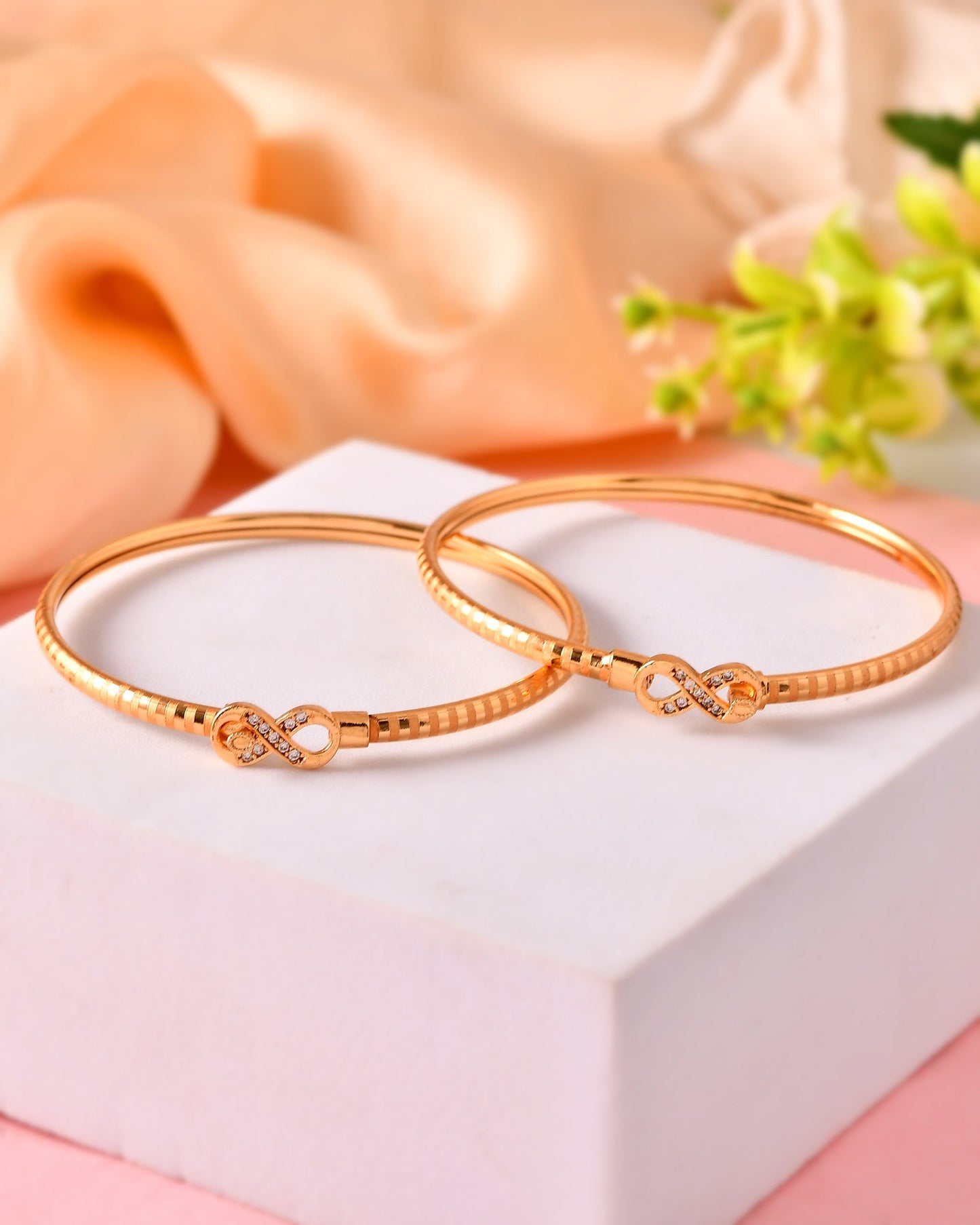 VOJ Set Of 2 Gold Polished AD Studded Infinite Shaped Bangles - Swadesiicart