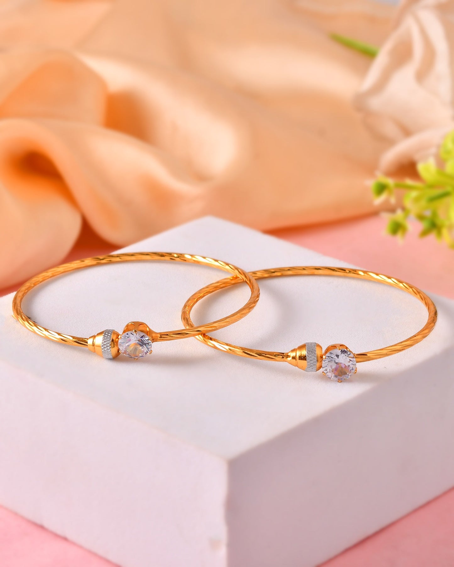 VOJ Set Of 2 Gold Polished Stone-Studded Bangles - Swadesiicart