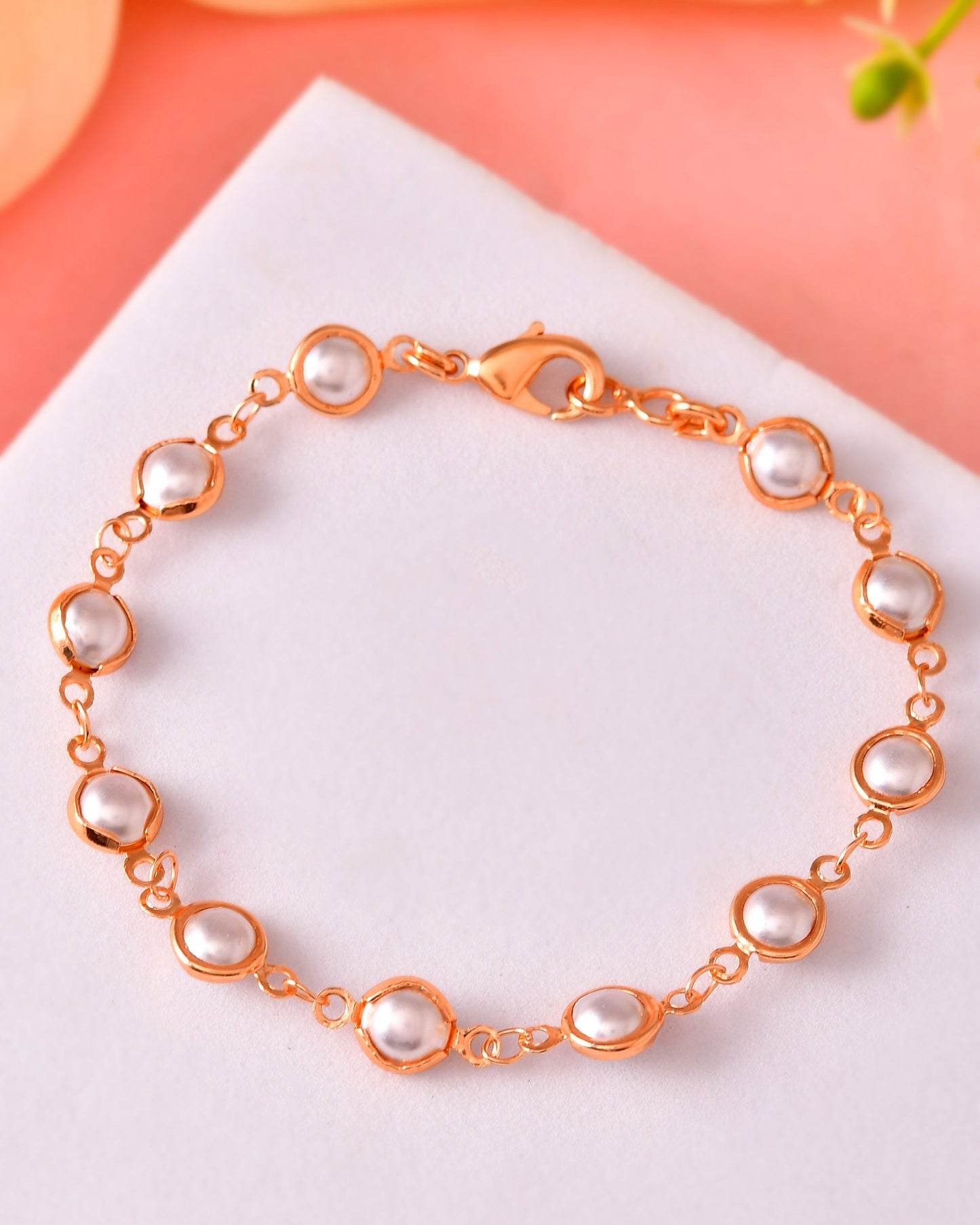 VOJ Rose Gold Polished Pearl Studded Bracelet - Swadesiicart