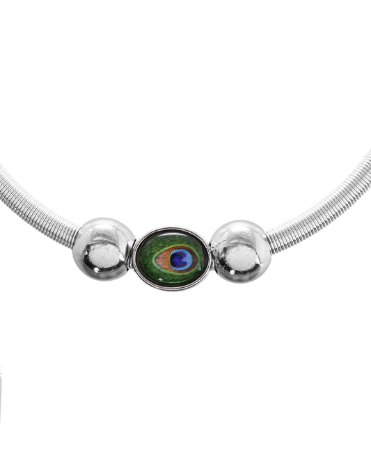 VOJ Set of 2 Silver Plated Elasticated Evil Eye Anklet - Swadesiicart