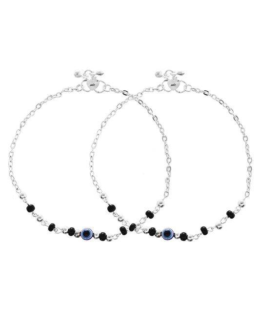 VOJ Set of 2 Stainless Steel Evil Eye Anklet - Swadesiicart