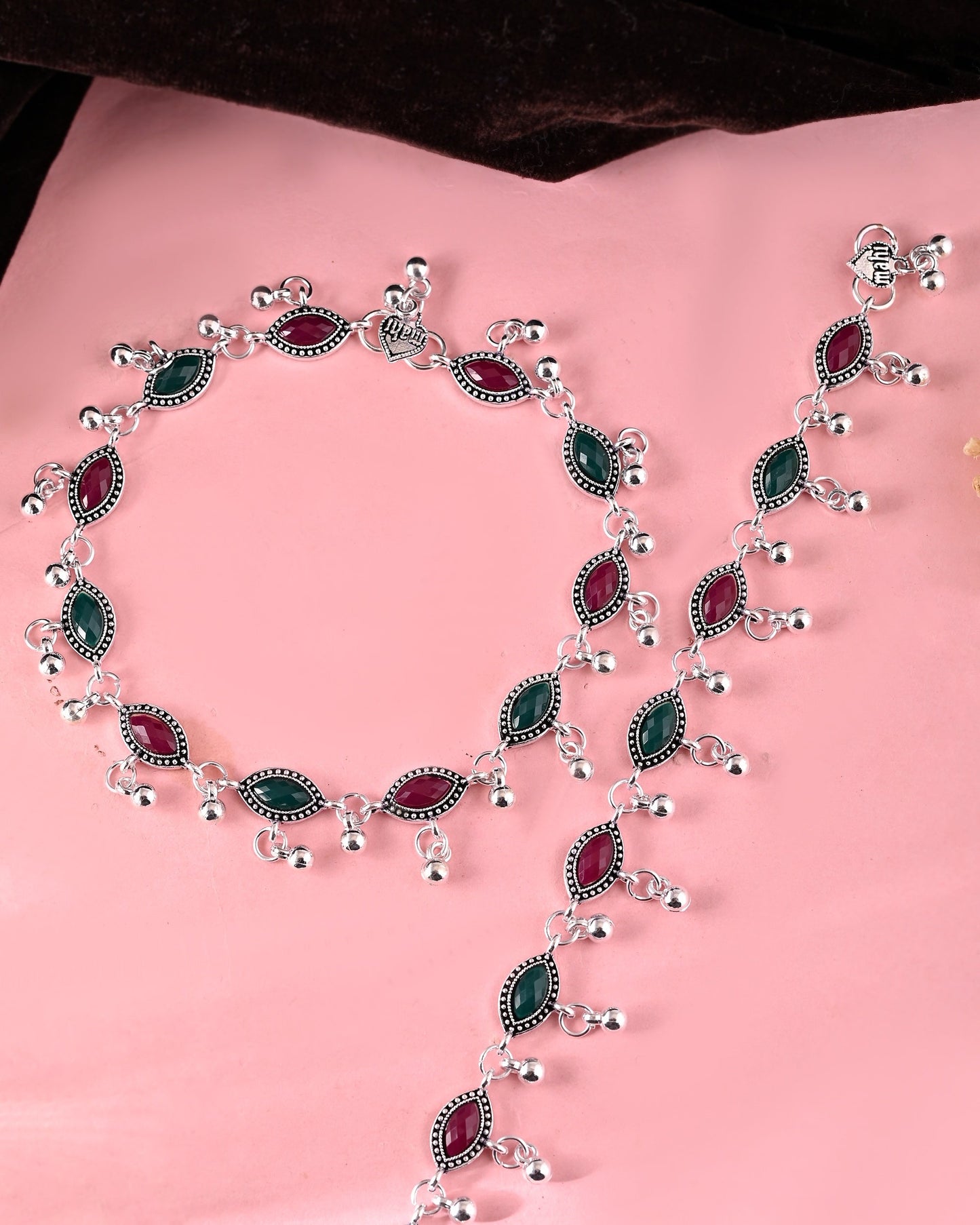 VOJ Set of 2 Stone Studded Designer Anklet - Swadesiicart