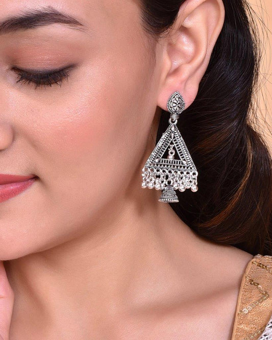 VOJ Studded Triangle Oxidised Silver Plated Contemporary Drop Earrings - VOJ (Valley Of Jewellery)