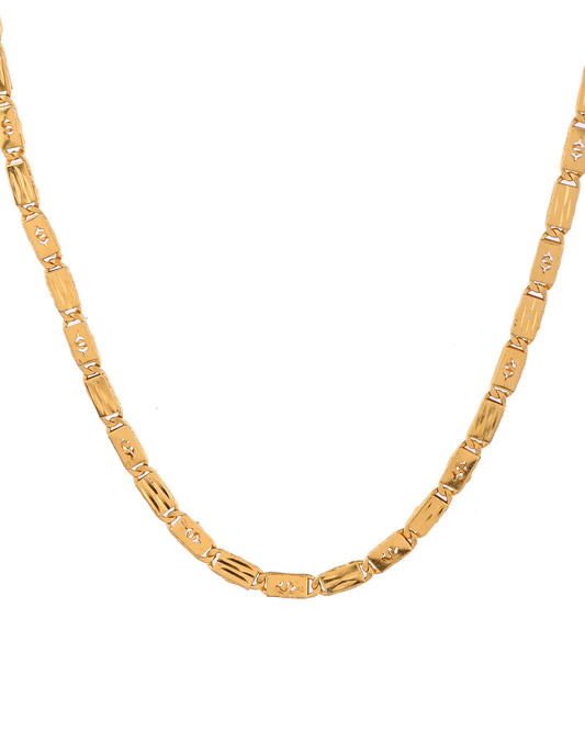 VOJ Men's Gold Polished Stainless Steel Biscuit Chain With Hand Crafted Design