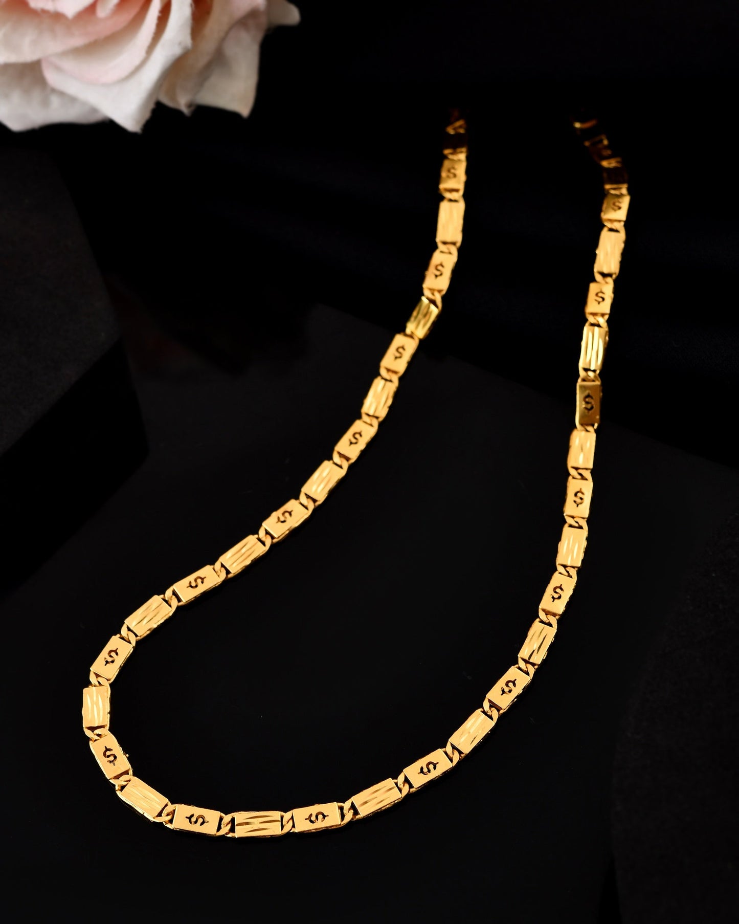 VOJ Men's Gold Polished Stainless Steel Biscuit Chain With Hand Crafted Design - Swadesiicart