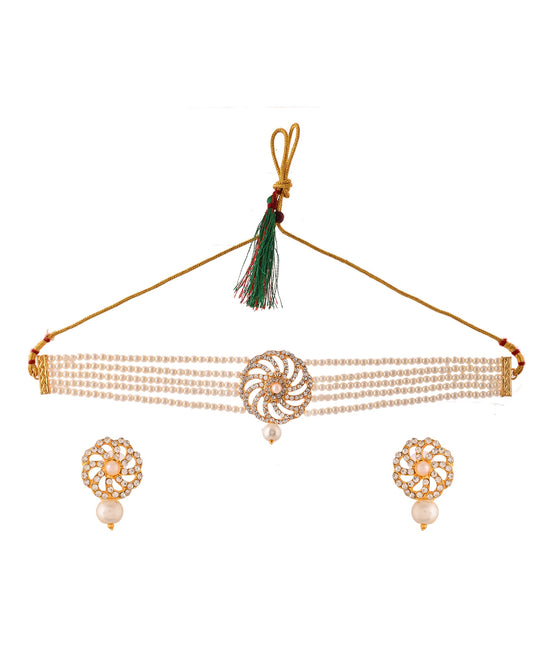 VOJ Gold Polished Stone And Pearl Studded Traditional Chokar Set - Swadesiicart