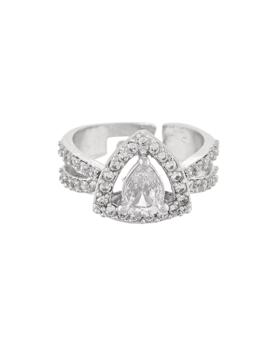 VOJ Silver-Plated AD-Stone-Studded Adjustable Finger Ring | Swadesiicart