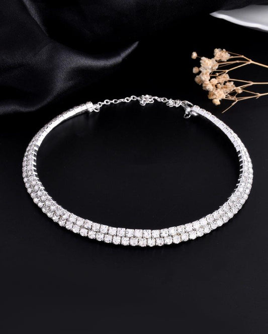 VOJ Silver Plated Choker Two Layer Necklace | Swadesiicart