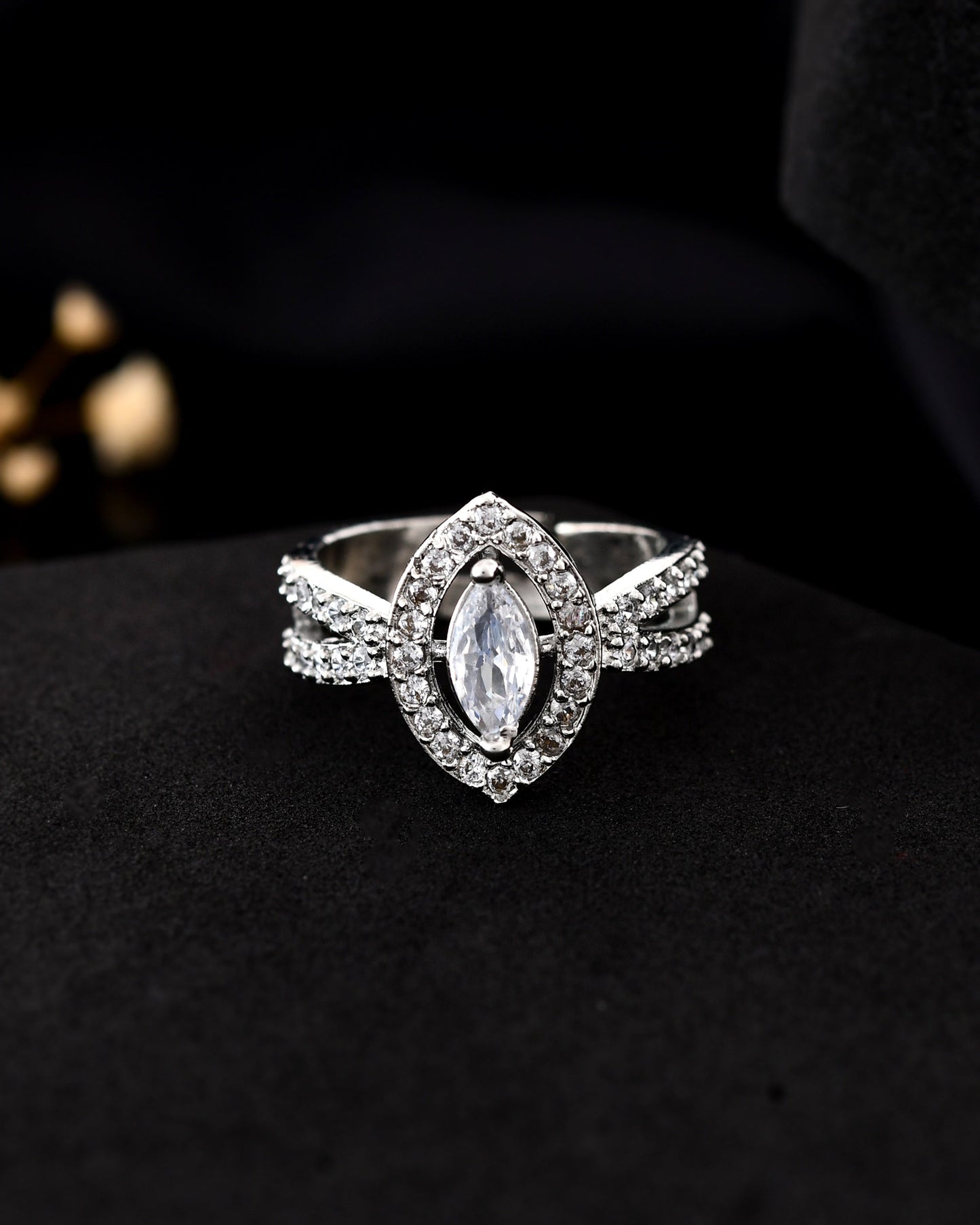 VOJ Silver-Plated Cubic Zirconia Studded Adjustable Finger Ring - Swadesiicart