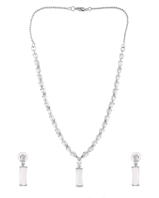 VOJ Silver Plated White Stone Studded Necklace Set | Swadesiicart