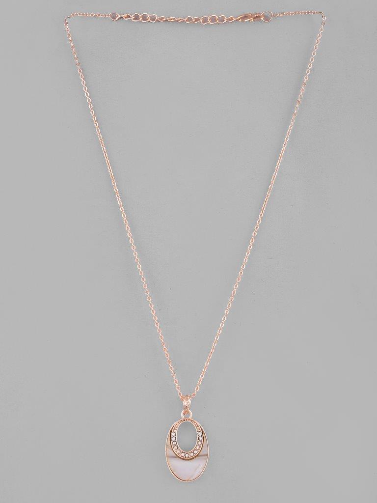 VOJ Rose Gold-Polished Oval Pandent Chain | Swadesiicart
