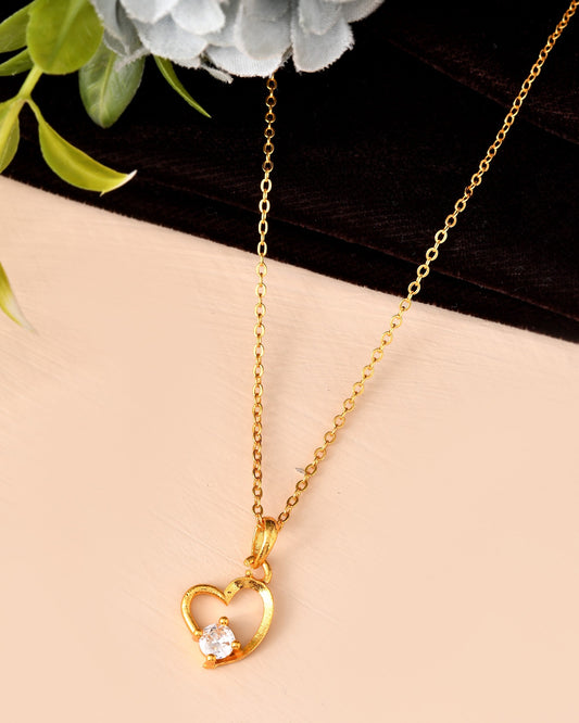 VOJ Gold Polished Chain With Heart Shaped Stone Studded Pendant - Swadesiicart
