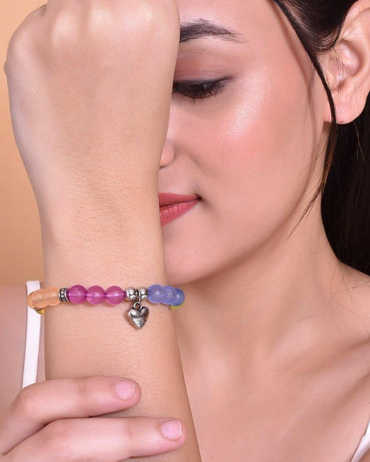 VOJ Multi Colour Beaded Elasticated Bracelet - Swadesiicart