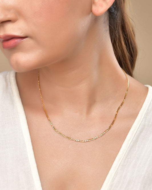 VOJ Women Stainless Steel Gold Polished Minimal Figaro Link Chain - Swadesiicart