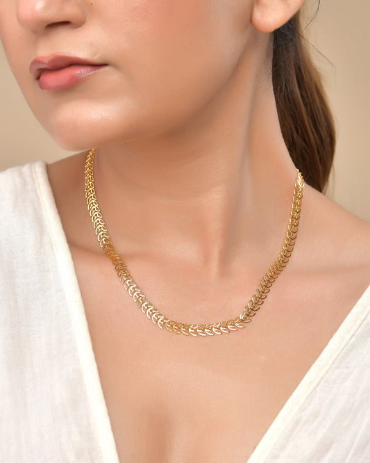VOJ Women Gold Polished Stainless Steel Minimal Leaf Chain - Swadesiicart