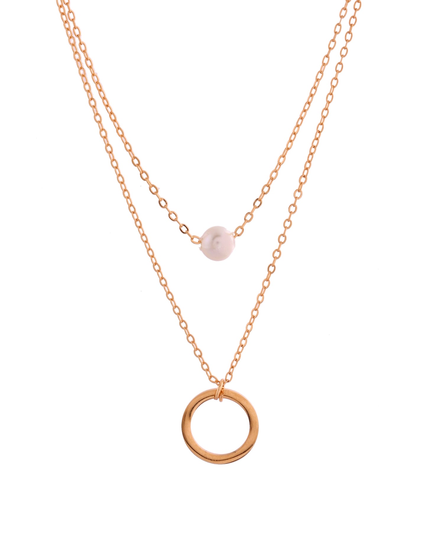 VOJ Gold Polished Multi Layer Pearl Studded Designer Chain - Swadesiicart