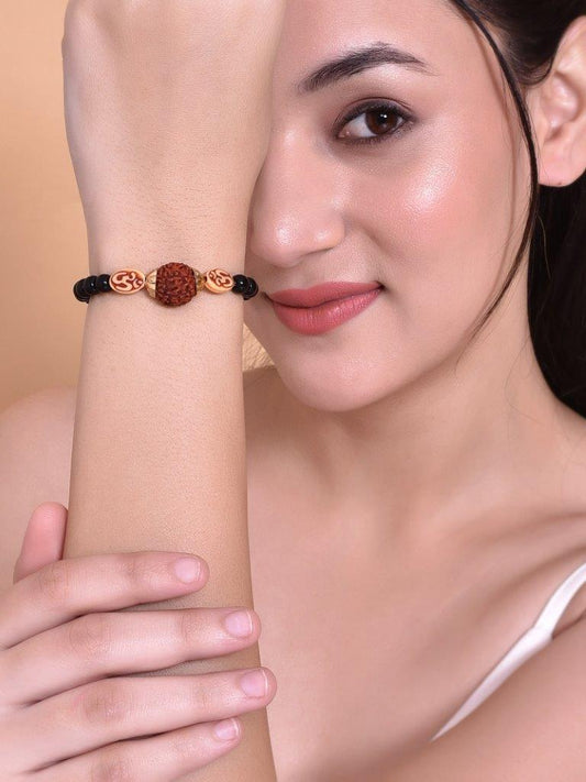 VOJ Rudraksh Black Beaded Elasticated Bracelet - VOJ (Valley Of Jewellery)
