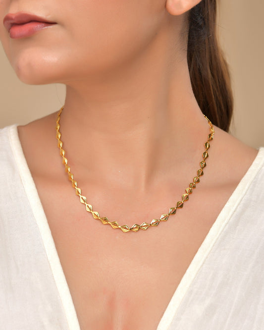 VOJ Gold Polished Geometrical Shaped Stainless Steel Chain For Women - Swadesiicart