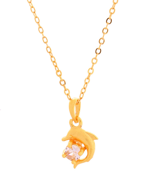 VOJ Gold Polished Chain With Fish Shaped Stone Studded Pendant - Swadesiicart