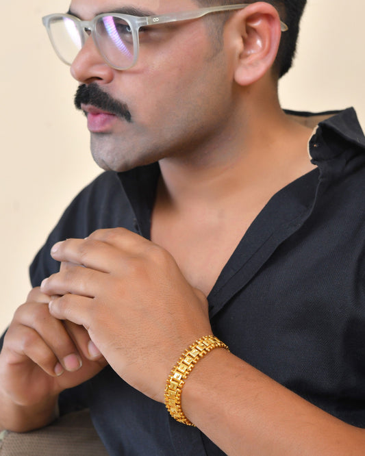 VOJ Gold Polished Handcrafted Stainless Steel Linked Bracelet For Men - Swadesiicart