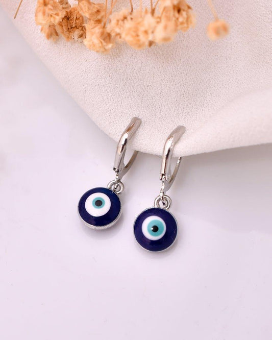 VOJ Silver Plated Contemporary Evel Eye Drop Earrings - Swadesiicart