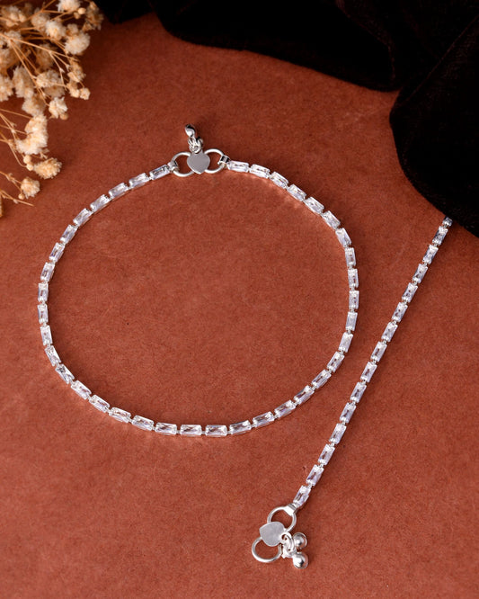 VOJ Set Of 2 Silver Plated Stone Studded Anklet - Swadesiicart