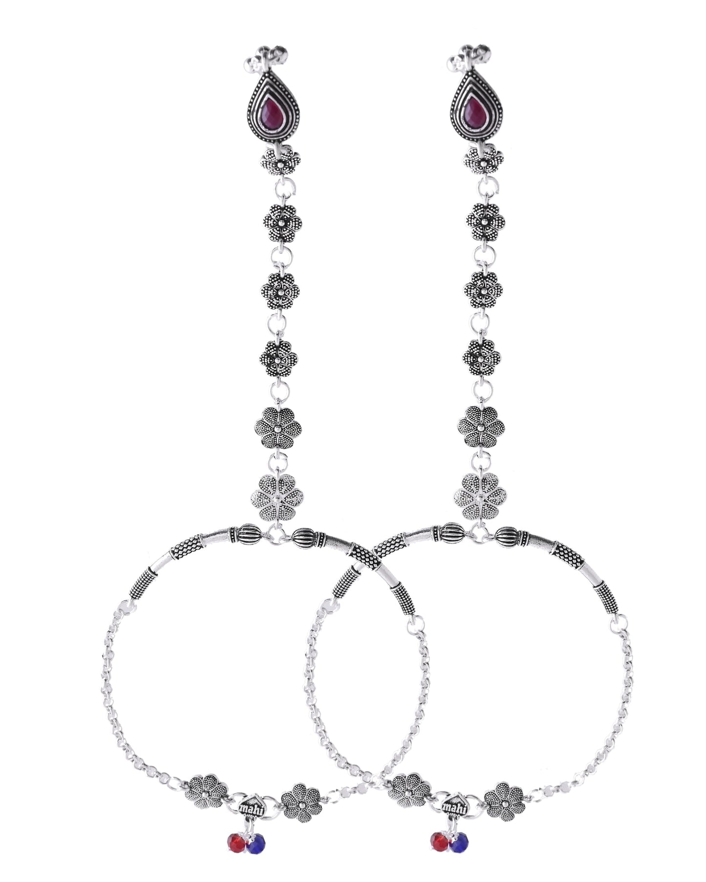 VOJ Set Of 2 Silver-Plated Stainless Steel Floral Shape Anklet With Toe Ring - Swadesiicart